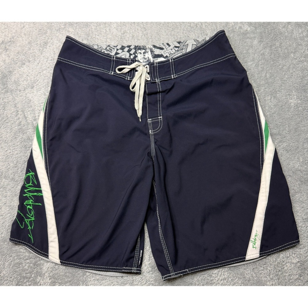 Vtg Billabong Board Shorts 35 Navy Blue‎ Green Taj Burrow Surf Swim Trunks Y2K